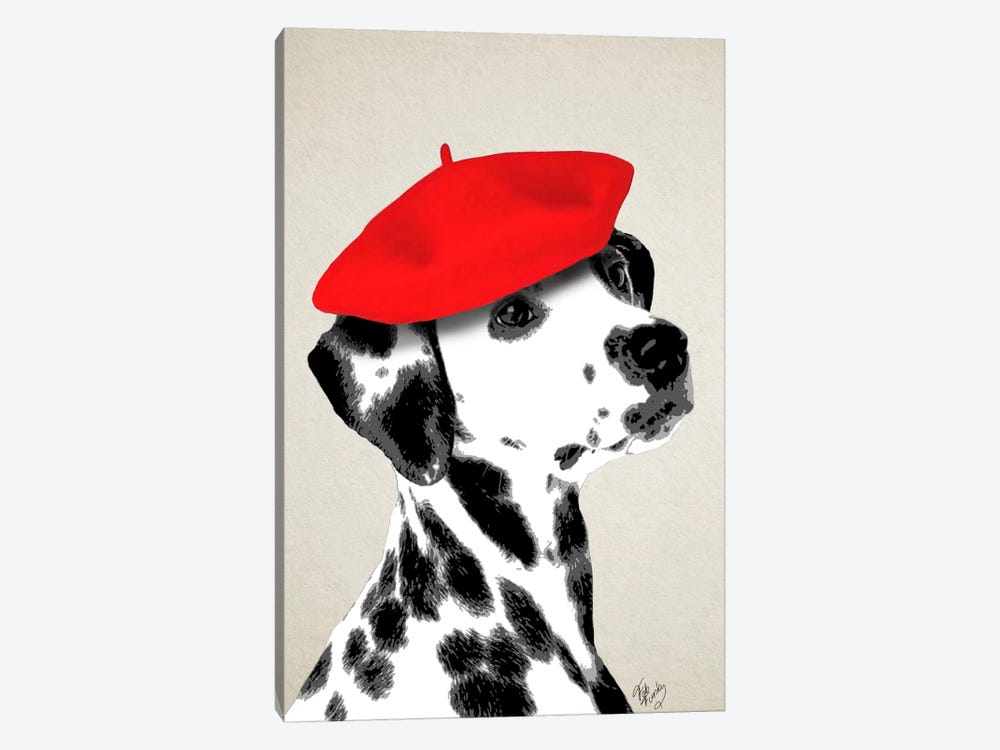 Dalmatian With Red Beret by Fab Funky 1-piece Canvas Artwork