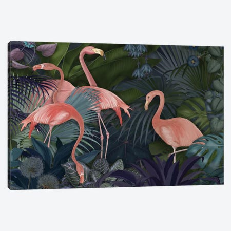 Flamingos In A Garden II Canvas Print #FNK247} by Fab Funky Canvas Art Print