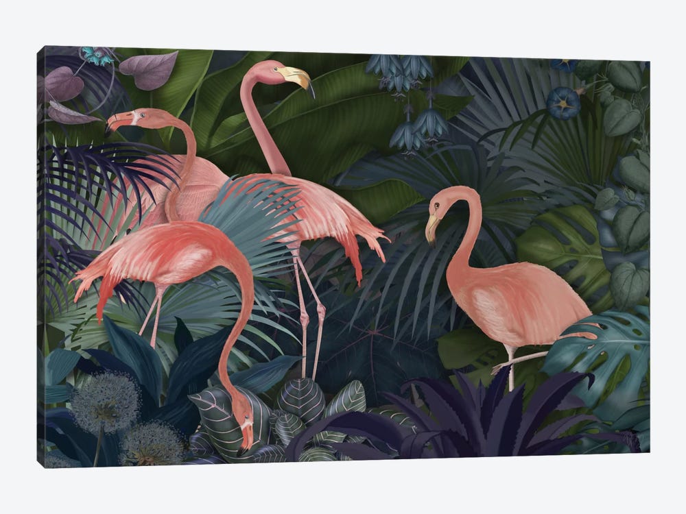 Flamingos In A Garden II by Fab Funky 1-piece Canvas Art