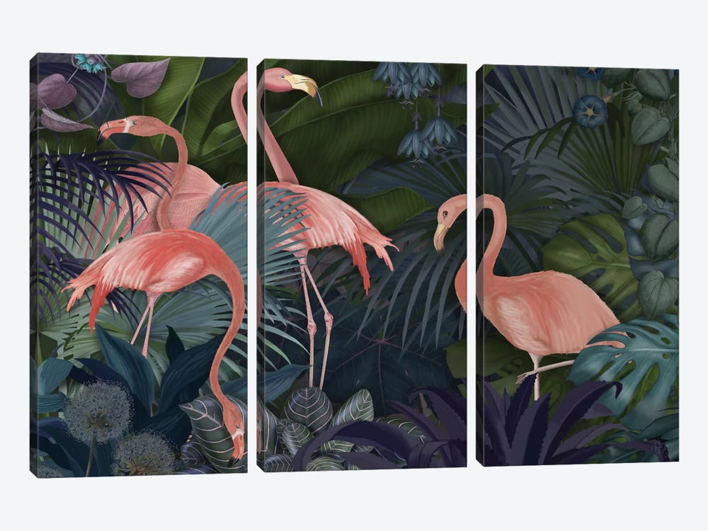 Flamingos In A Garden II by Fab Funky 3-piece Canvas Artwork