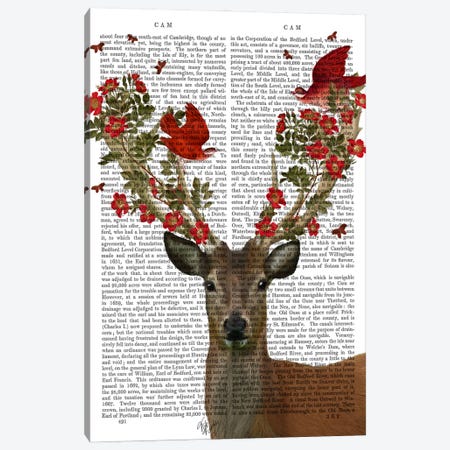 Deer And Love Birds Canvas Print #FNK24} by Fab Funky Canvas Wall Art