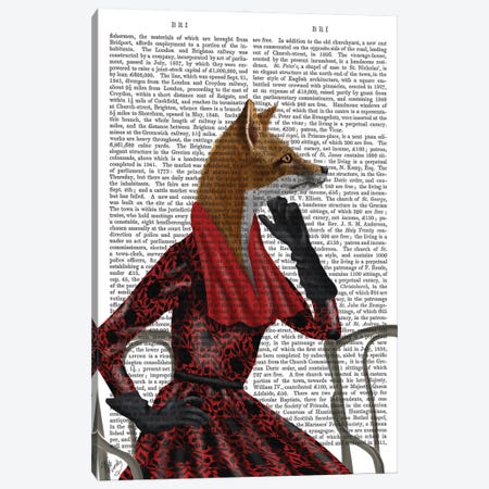 Fox With Red Scarf I Canvas Print #FNK306} by Fab Funky Canvas Artwork