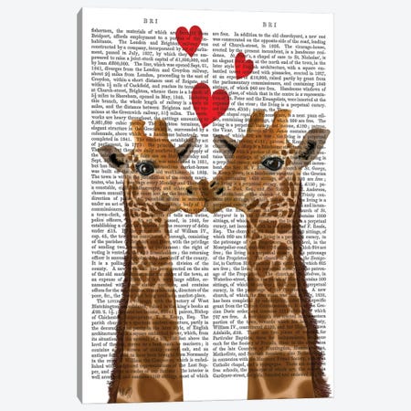 Giraffe Love Canvas Print #FNK320} by Fab Funky Canvas Art Print