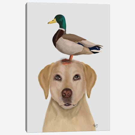 Labrador And Duck II Canvas Print #FNK336} by Fab Funky Canvas Art Print