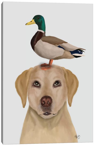 Labrador And Duck II Canvas Art Print - Labrador Retriever Art