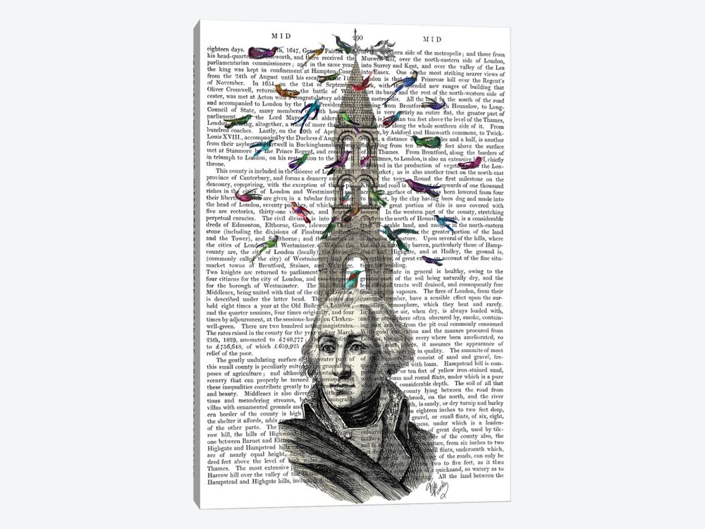Man With Bird Tower I by Fab Funky 1-piece Canvas Wall Art