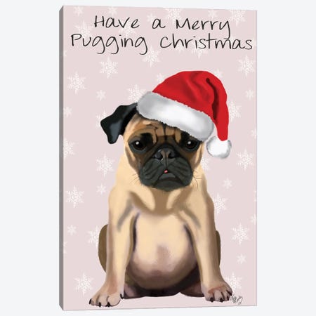Merry Pugging Christmas Canvas Print #FNK352} by Fab Funky Canvas Artwork