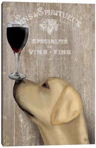 Dog Au Vine Yellow Labrador Canvas Art Print - Drink & Beverage Art