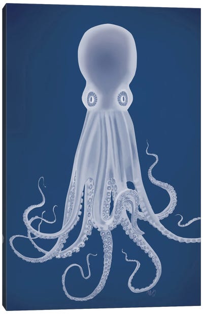 Octopus 8 I Canvas Art Print - Indigo & White 