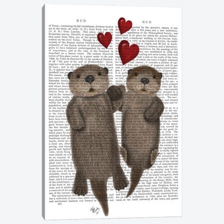 Otters Holding Hands I Canvas Print #FNK380} by Fab Funky Art Print