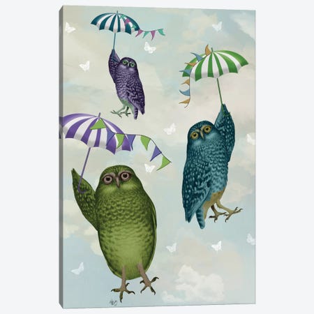 Owls With Umbrellas II Canvas Print #FNK384} by Fab Funky Canvas Wall Art