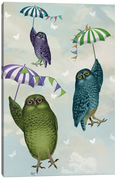Owls With Umbrellas II Canvas Art Print - Fab Funky