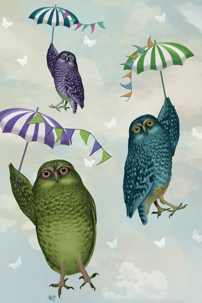 Umbrellas: Owls With Umbrellas II by Fab Funky
