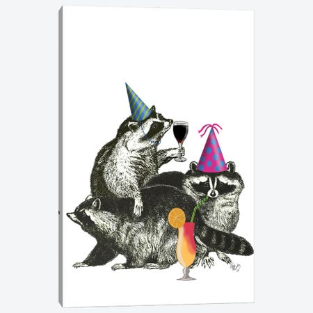 Raccoon Party II Canvas Print #FNK422} by Fab Funky Canvas Wall Art