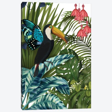 Toucan In Tropical Forest II Canvas Print #FNK443} by Fab Funky Canvas Art