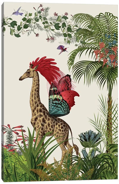 Tropical Giraffe IV Canvas Art Print - Ferns