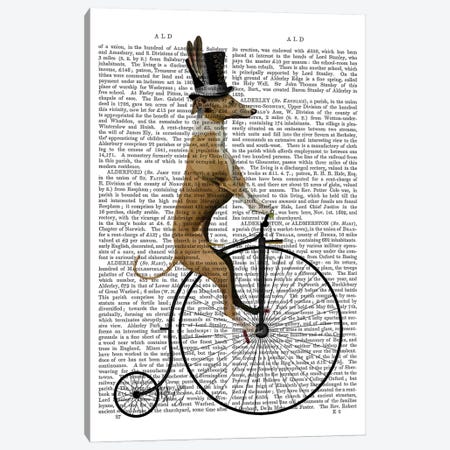 Greyhound On Black Penny Farthing Bike Canvas Print #FNK45} by Fab Funky Canvas Artwork