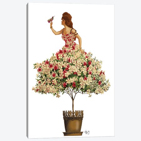 Woman In Floral Dress II Canvas Print #FNK469} by Fab Funky Canvas Artwork