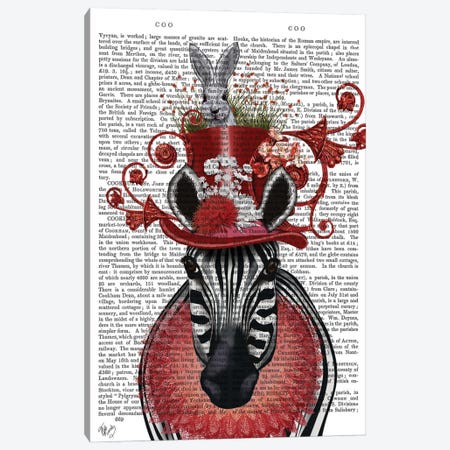 Zebra And Bunny Hat I Canvas Print #FNK471} by Fab Funky Canvas Print