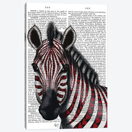 Zebra With Red Love Hearts I Canvas Print #FNK482} by Fab Funky Canvas Wall Art