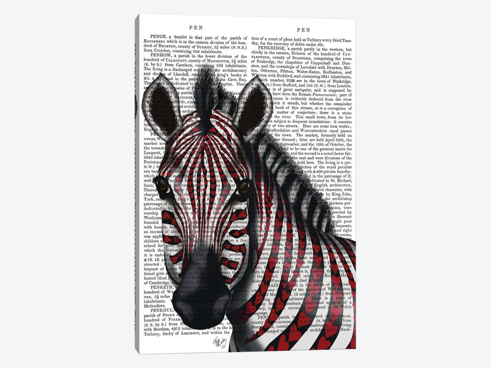 Zebra With Red Love Hearts I by Fab Funky 1-piece Canvas Art Print
