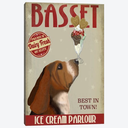 Basset Ice Cream Parlour Canvas Print #FNK495} by Fab Funky Canvas Wall Art