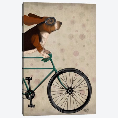 Basset Hound on Bicycle Canvas Print #FNK497} by Fab Funky Canvas Artwork