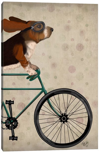 Basset Hound on Bicycle Canvas Art Print - Basset Hound Art