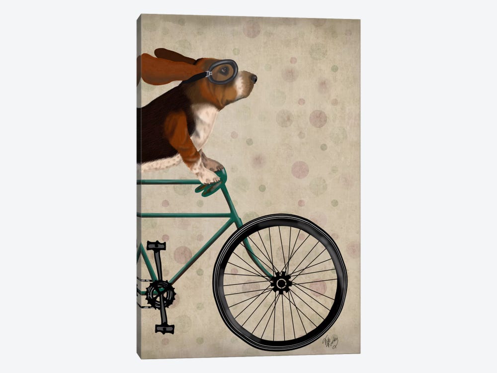 Basset Hound on Bicycle by Fab Funky 1-piece Canvas Art Print