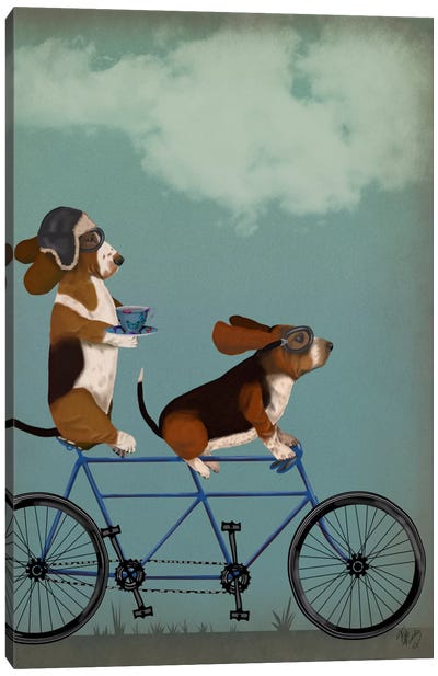 Basset Hound Tandem Canvas Art Print - Bicycle Art