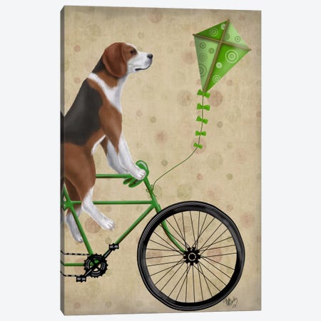 Beagle on Bicycle Canvas Print #FNK506} by Fab Funky Canvas Wall Art
