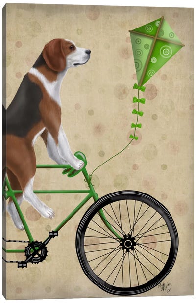 Beagle on Bicycle Canvas Art Print - Beagle Art