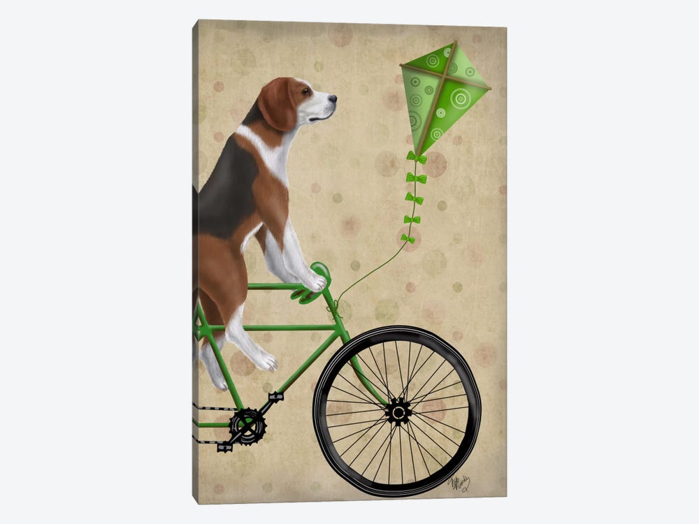 Beagle on Bicycle by Fab Funky 1-piece Canvas Art