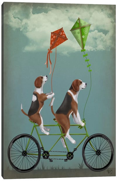 Beagle Tandem Canvas Art Print - Bicycle Art