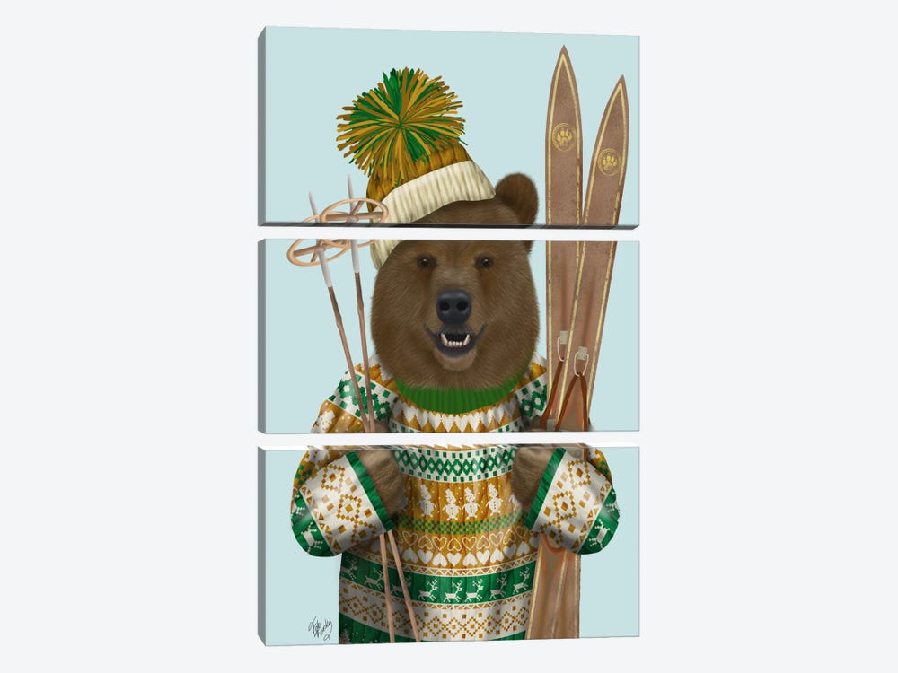 Bear in Christmas Sweater Art Print by Fab Funky | iCanvas