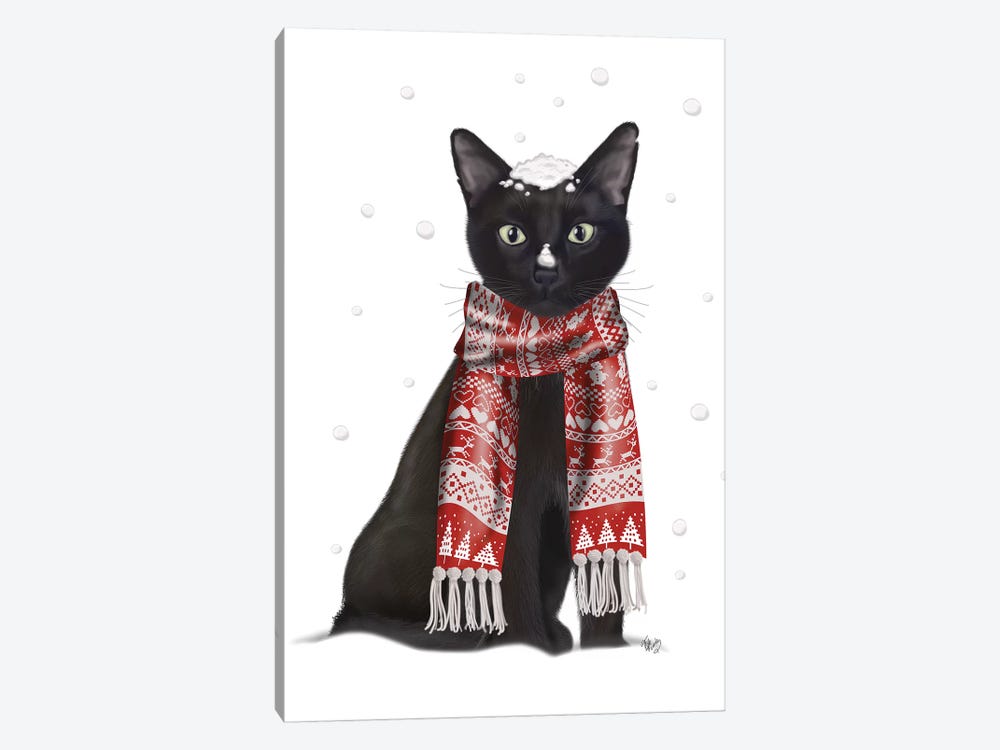 Black Cat, Red Scarf by Fab Funky 1-piece Canvas Print