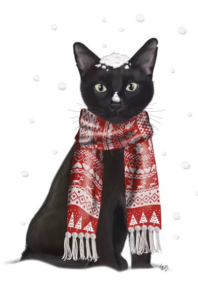 Christmas Animals: Black Cat, Red Scarf by Fab Funky
