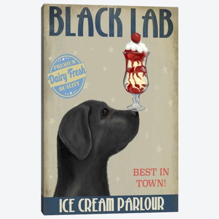 Black Labrador Ice Cream Parlour Canvas Print #FNK515} by Fab Funky Art Print