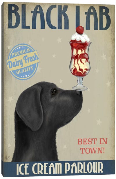 Black Labrador Ice Cream Parlour Canvas Art Print - Food & Drink Posters