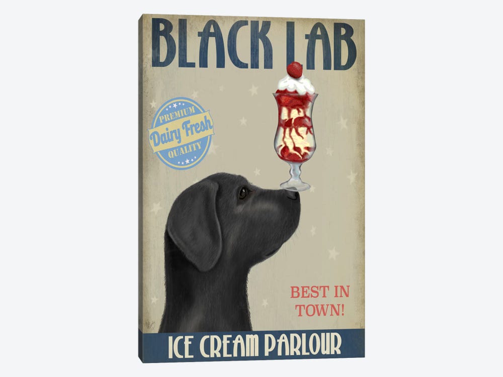 Black Labrador Ice Cream Parlour by Fab Funky 1-piece Canvas Artwork