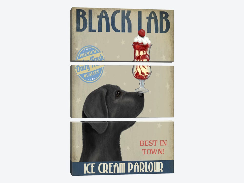 Black Labrador Ice Cream Parlour by Fab Funky 3-piece Canvas Artwork