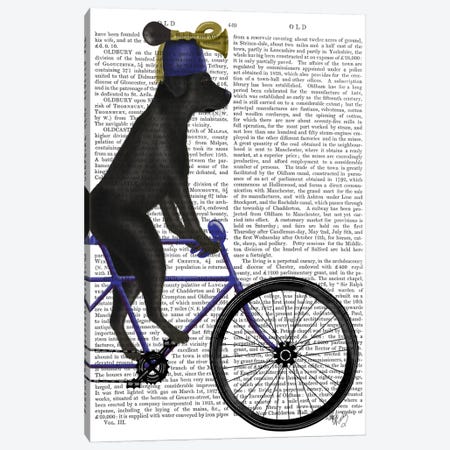 Black Labrador on Bicycle, Print BG Canvas Print #FNK518} by Fab Funky Canvas Wall Art