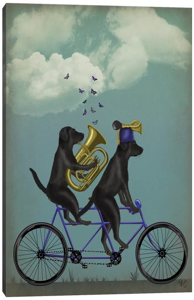 Black Labrador Tandem Canvas Art Print - Bicycle Art