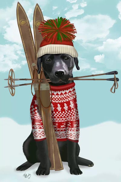 Labrador Retrievers: Black Labrador, Skiing by Fab Funky