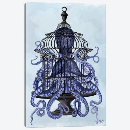 Blue Octopus in Cage Canvas Print #FNK530} by Fab Funky Canvas Artwork