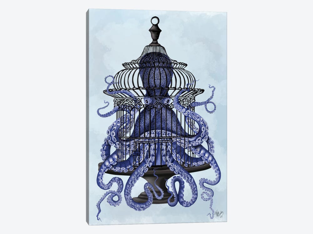 Blue Octopus in Cage by Fab Funky 1-piece Art Print