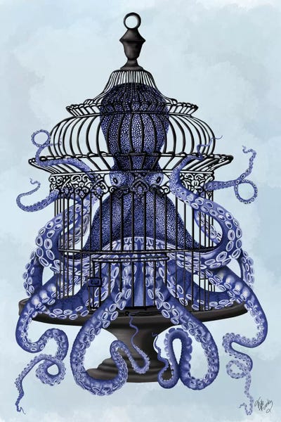 Octopi: Blue Octopus in Cage by Fab Funky