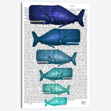 Blue Whale Family Canvas Print #FNK532} by Fab Funky Canvas Art