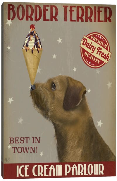 Border Terrier Ice Cream Parlour Canvas Art Print - Border Terriers