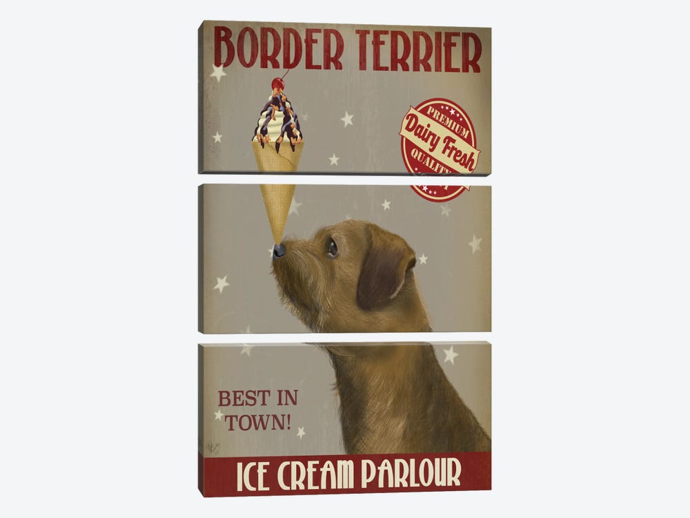 Border Terrier Ice Cream Parlour by Fab Funky 3-piece Canvas Artwork